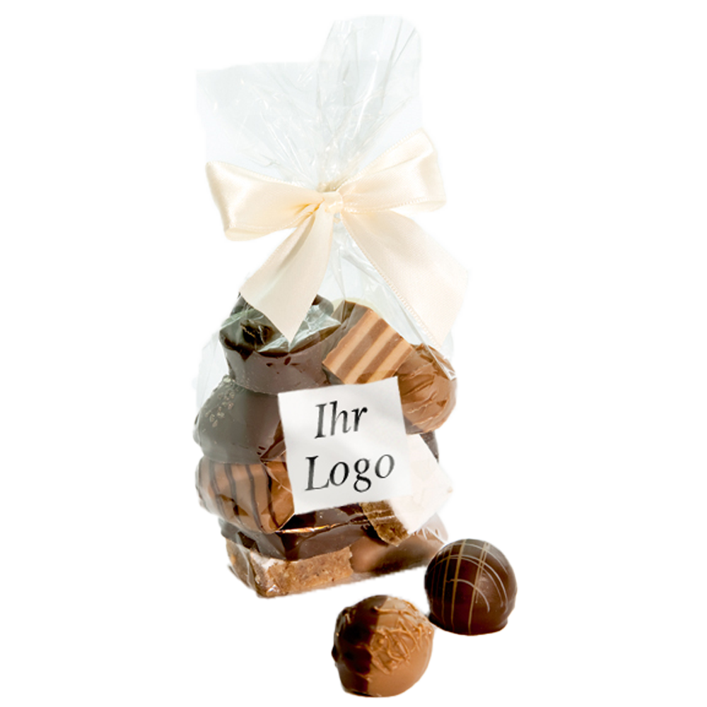 Feinste Gebäck-Pralinen-Mischung mit Logo-Aufkleber, 185 g